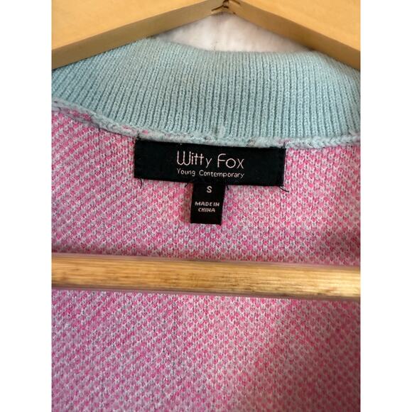 Witty Fox Blue / Barbie Pink / White Heart Collared Button Up Sweater Vest Small - Picture 2 of 6